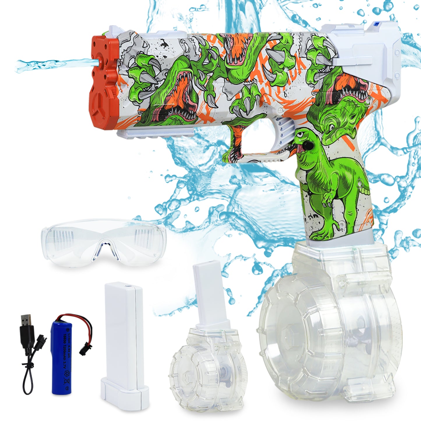 ENJOYS JOYFULLY Electric Water Gun（Green Dinosaur）