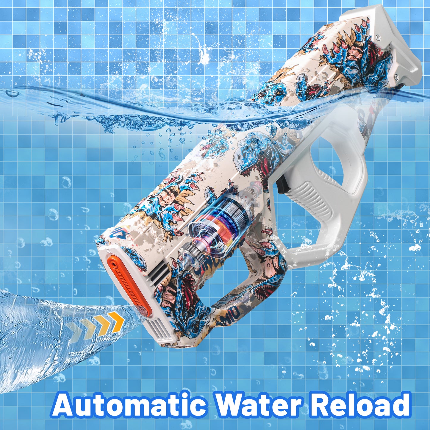 ENJOYS JOYFULLY Automatic Water Reload Electric Water Gun（Blue Dinosaur）